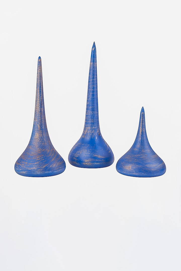 Blue Dewdrop Lightwood Sculptures (Set Of 3) by H2H at Pernia's Pop Up Shop