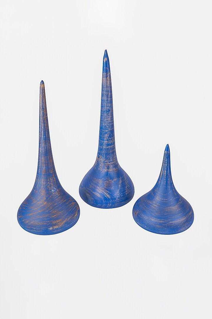 Blue Dewdrop Lightwood Sculptures (Set Of 3) by H2H at Pernia's Pop Up Shop