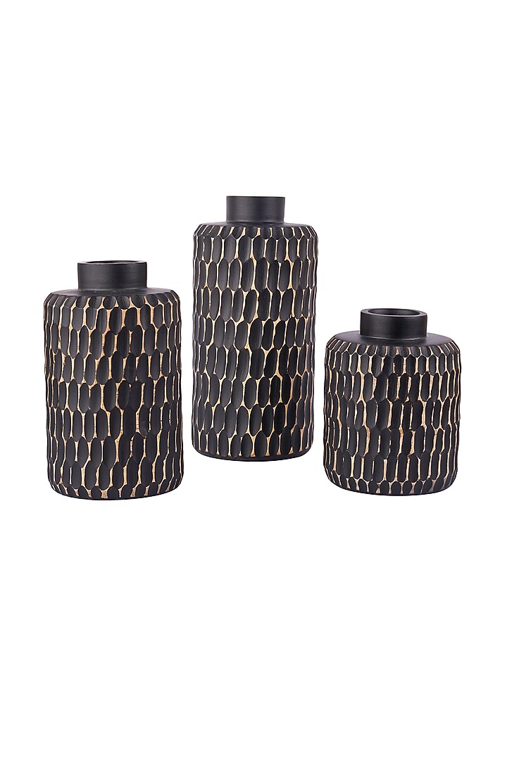 Black Lightwood Vases (Set of 3) by H2H at Pernia's Pop Up Shop