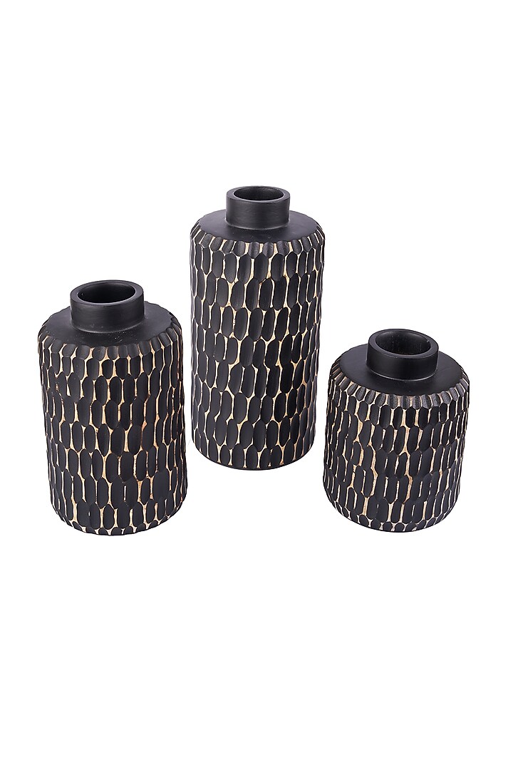 Black Lightwood Vases (Set of 3) by H2H at Pernia's Pop Up Shop