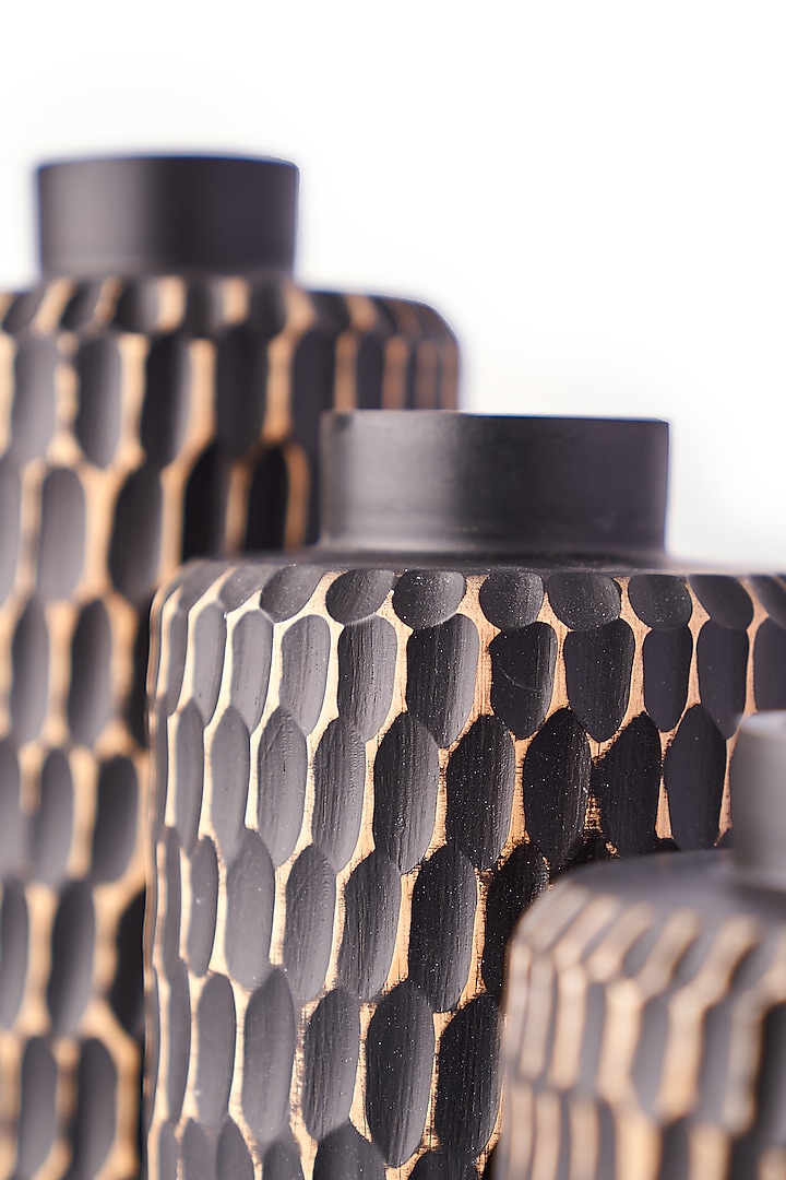 Black Lightwood Vases (Set of 3) by H2H at Pernia's Pop Up Shop