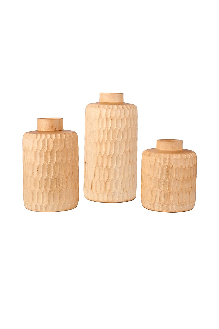 Beige Lightwood Vases (Set Of 3) by H2H at Pernia's Pop Up Shop