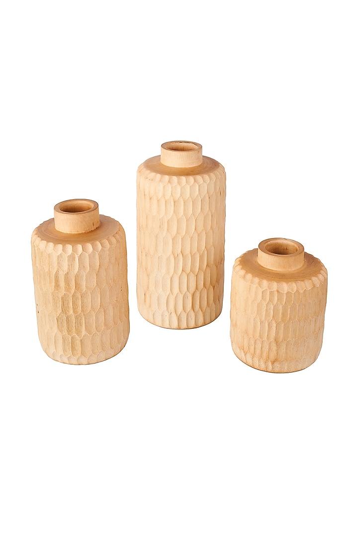 Beige Lightwood Vases (Set Of 3) by H2H at Pernia's Pop Up Shop