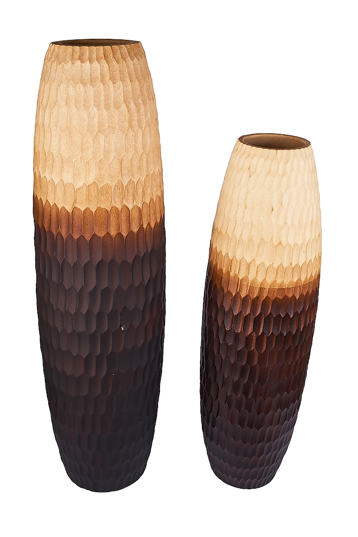 Dual Toned Lightwood Vases (Set of 2) by H2H at Pernia's Pop Up Shop