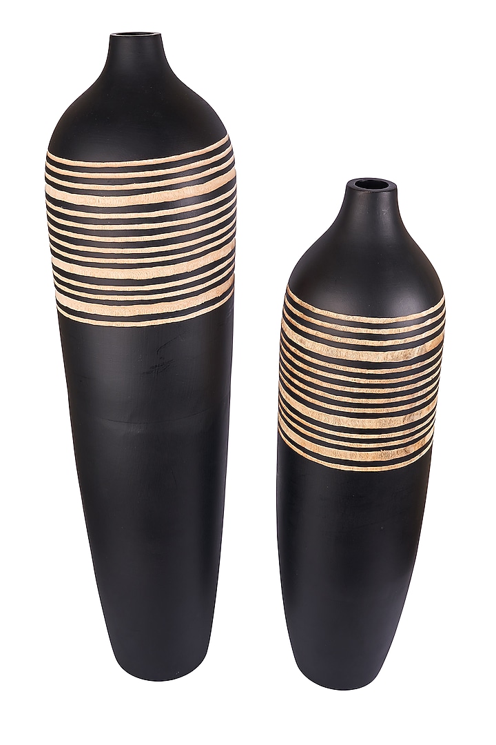 Black Light Thai Wood Vases (Set of 2) by H2H at Pernia's Pop Up Shop