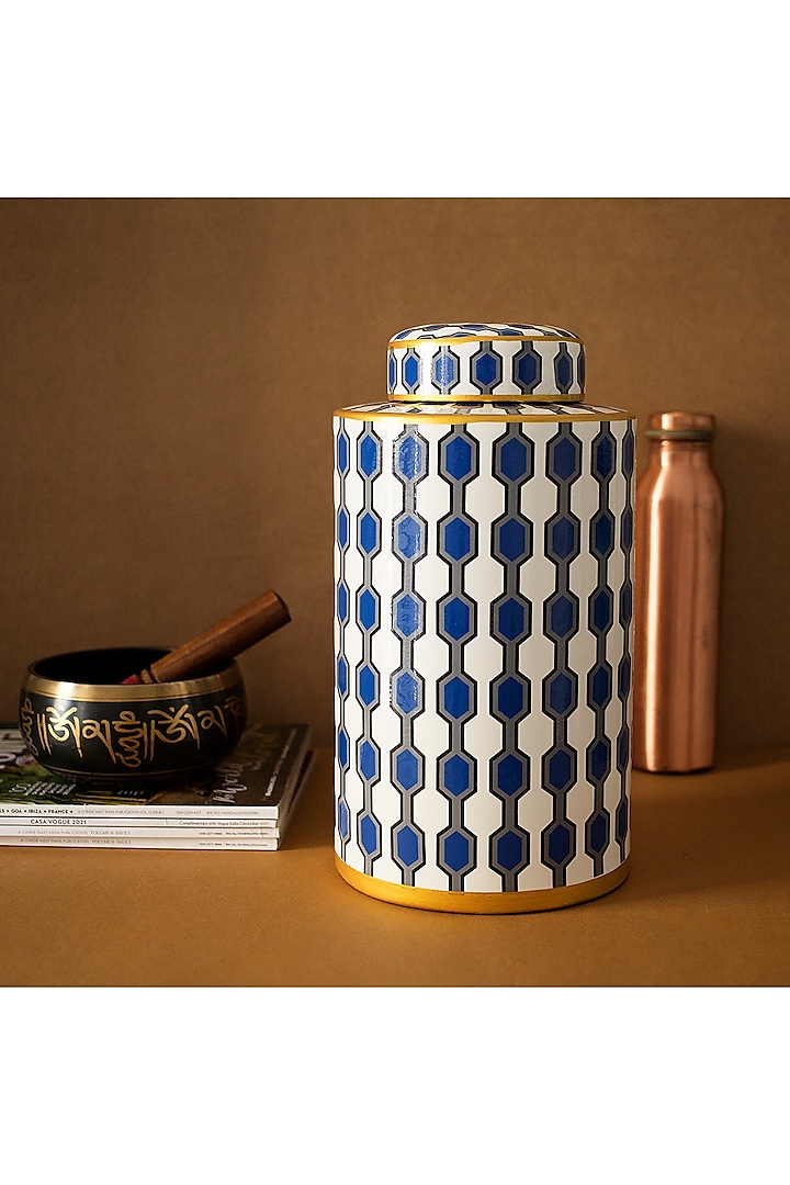 Navy Blue & White Porcelain Ceramic Jar by H2H