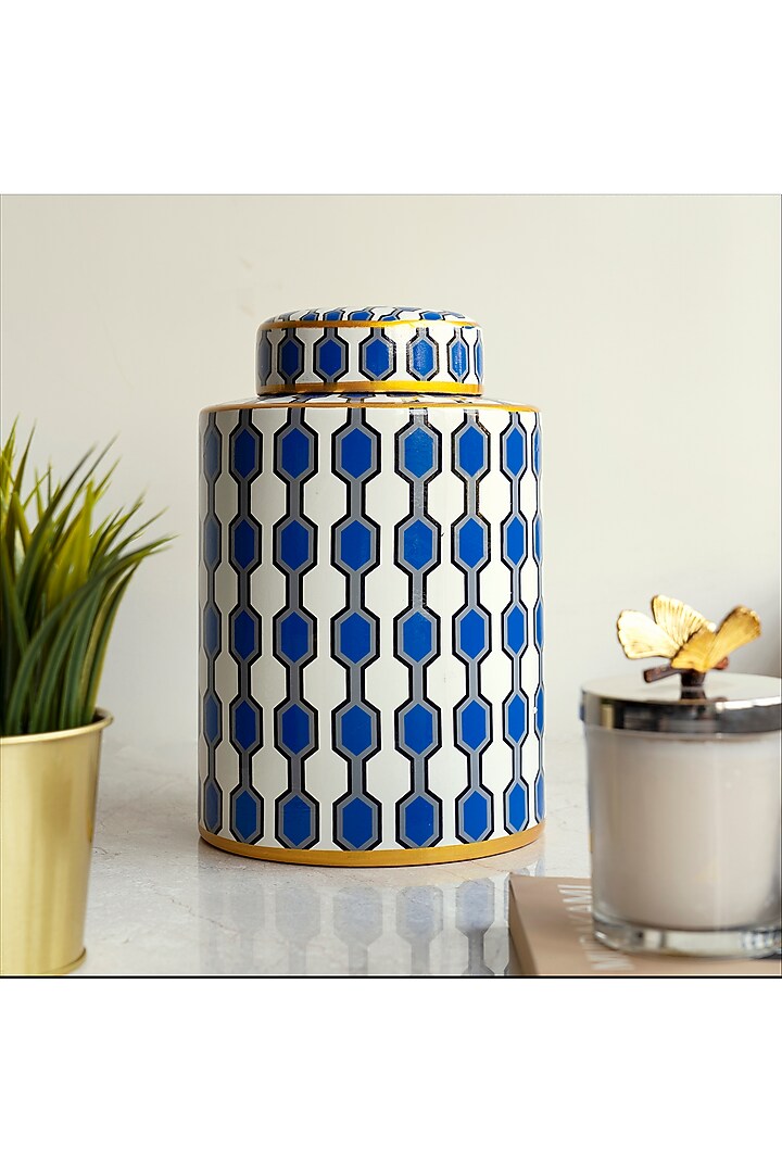 Navy Blue & White Handcrafted Jar by H2H at Pernia's Pop Up Shop