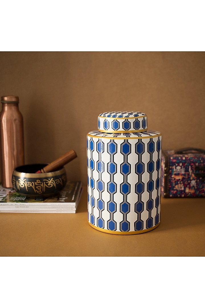 Navy Blue & White Handcrafted Jar by H2H