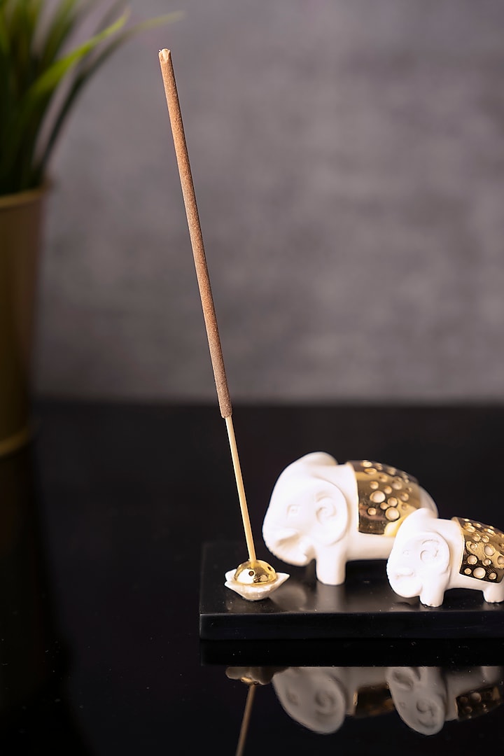 White Twin Elephant Incense Holder by H2H