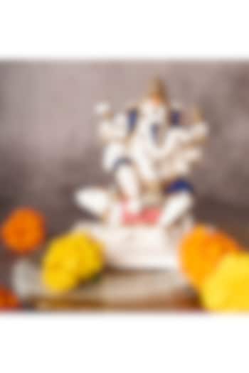 White Lord Ganesha Idol Seated On A Mouse by H2H