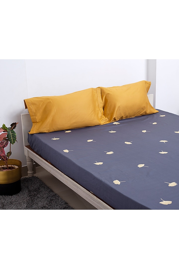 Blue & Yellow Embroidered Bedsheet Set by H2H