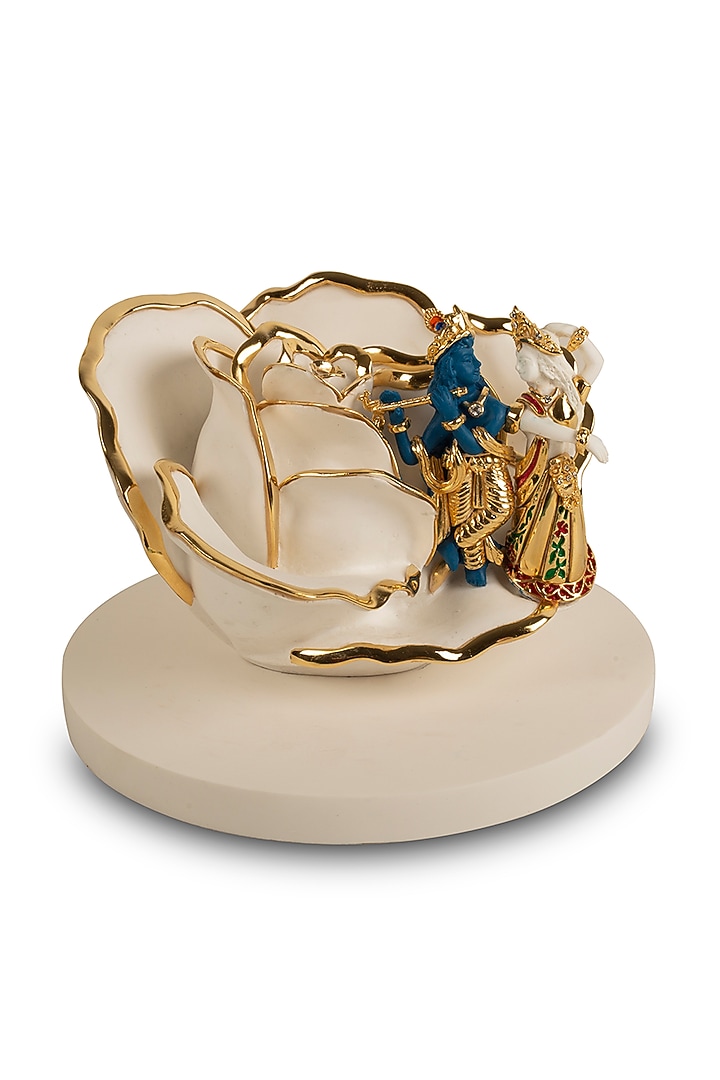 White & Gold Lord Krishna & Radha Sculpture by H2H at Pernia's Pop Up Shop