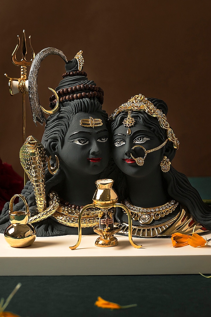Grey & Gold Shiv Parvati Sculpture by H2H