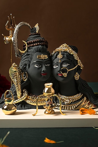 Grey & Gold Shiv Parvati Sculpture by H2H