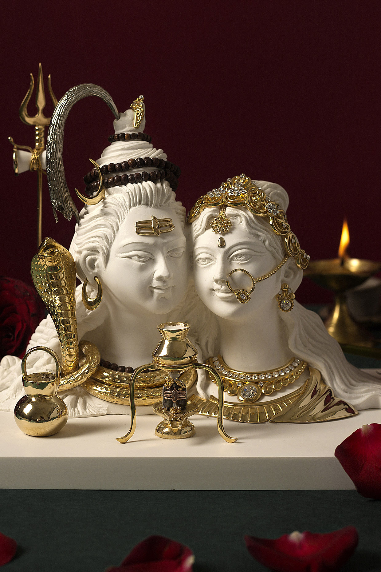White & Gold Shiv Parvati Sculpture by H2H