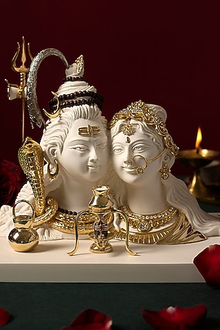 White & Gold Shiv Parvati Sculpture by H2H