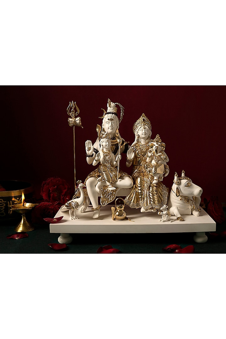 White & Gold Lord Shiva Nandi Sculpture by H2H