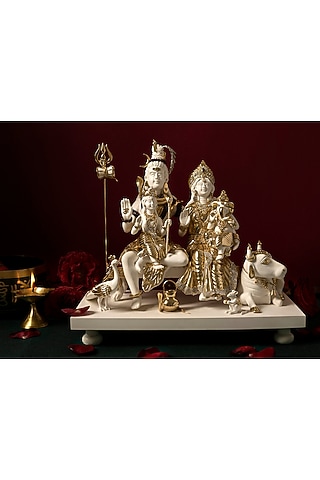 White & Gold Lord Shiva Nandi Sculpture by H2H