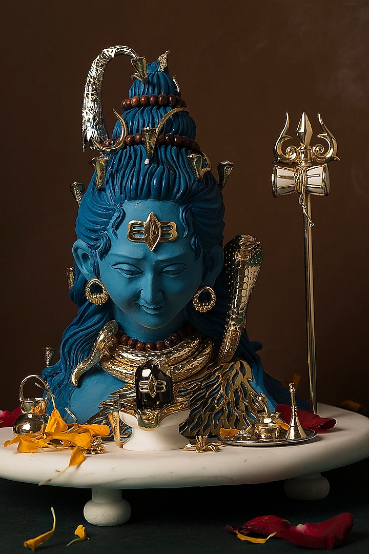 Blue, Gold & White Lord Shiva Sculpture by H2H