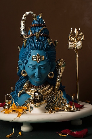 Blue, Gold & White Lord Shiva Sculpture by H2H