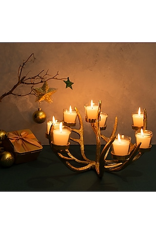 Gold Reindeer Antlers Candle Holder & Candles by H2H