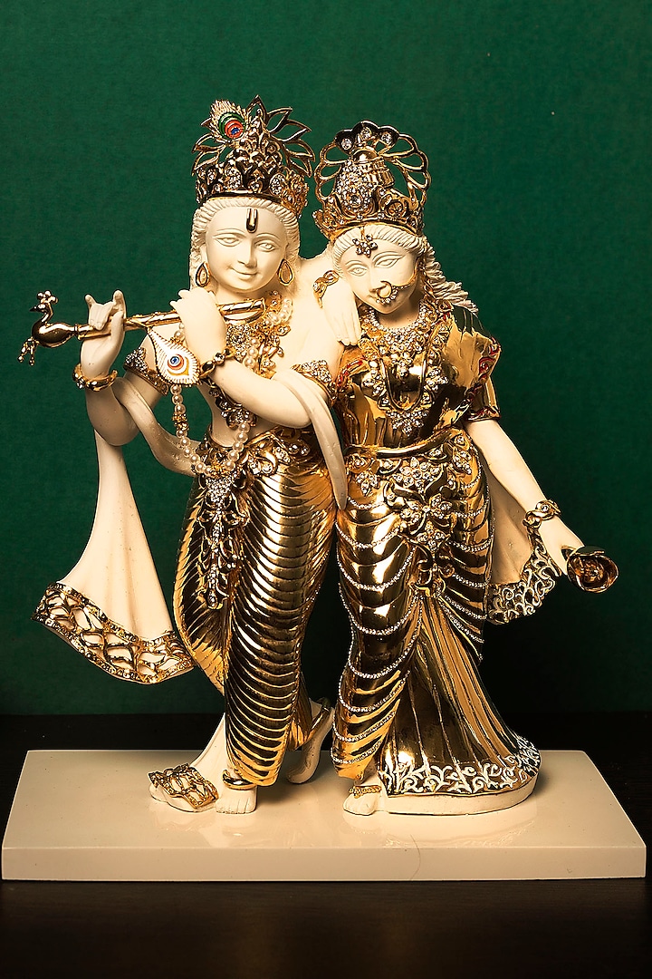White & Gold Radha Krishna Sculpture by H2H