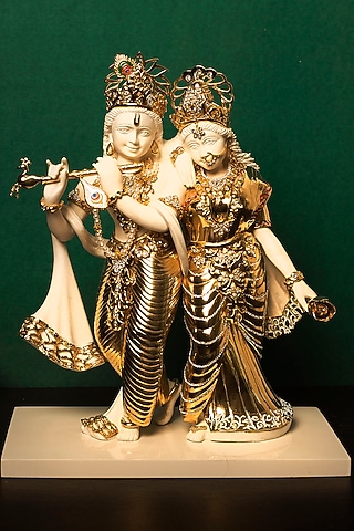 White & Gold Radha Krishna Sculpture by H2H