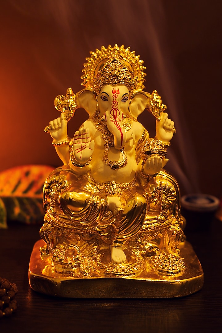 Ivory & Gold Lord Ganesha Sculpture by H2H