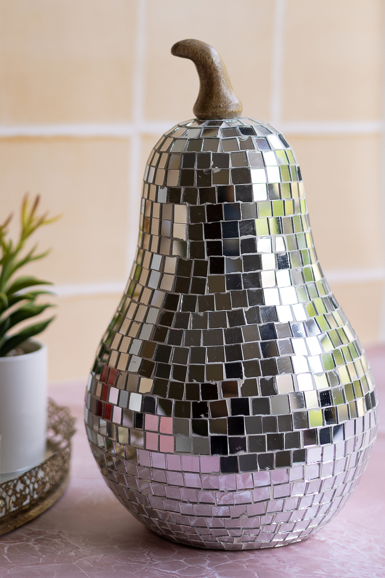 Silver Paper Mache Pear Sculpture by H2H at Pernia's Pop Up Shop