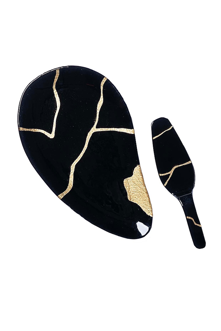 Black & Gold Glass Platter by H2H at Pernia's Pop Up Shop