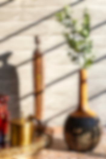 Black Cremaic & Wooden Handcrafted Vase by H2H at Pernia's Pop Up Shop