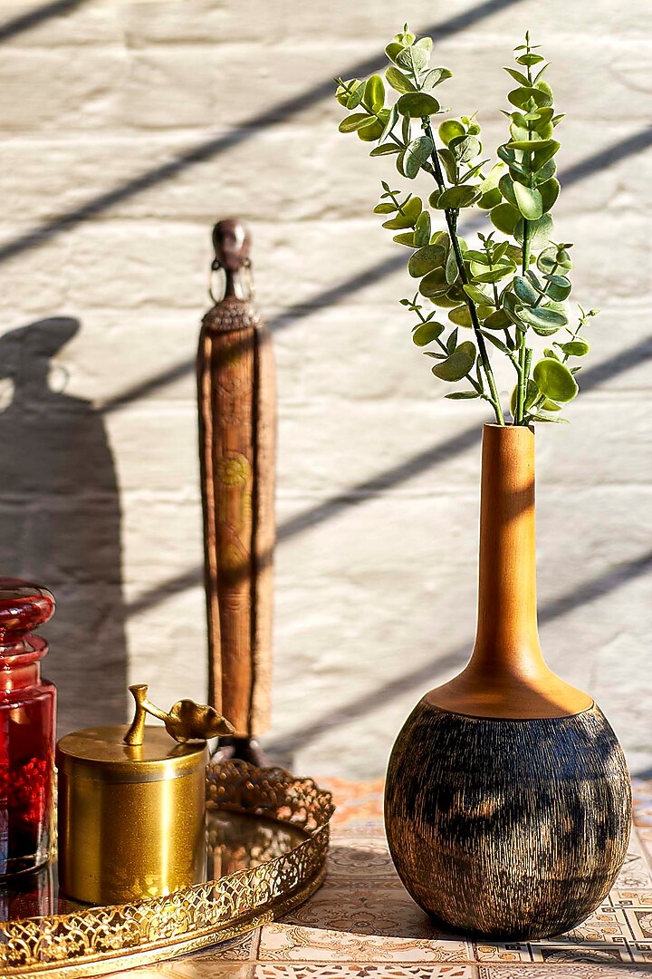 Black Cremaic & Wooden Handcrafted Vase by H2H at Pernia's Pop Up Shop