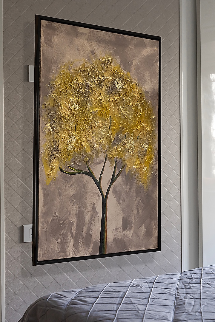 Grey & Ochre Canvas Painting by H2H