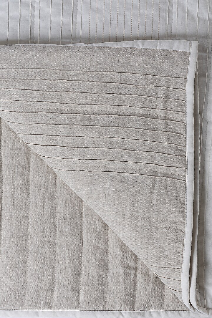 Taupe & White Linen Bedcover Set by H2H at Pernia's Pop Up Shop