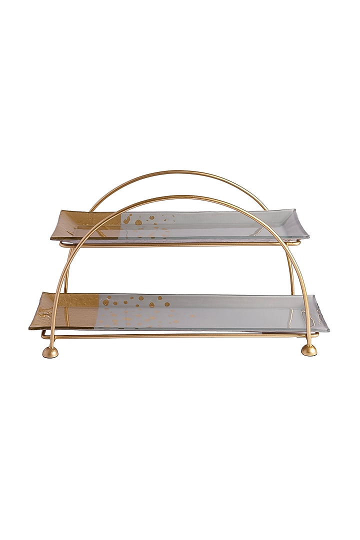 Gold & Grey Glass Two-Tiered Platter by H2H at Pernia's Pop Up Shop