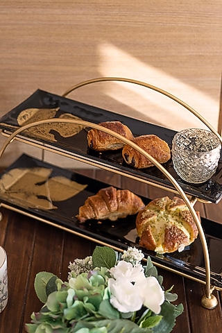 Black & Gold Glass Two Tiered Platter by H2H