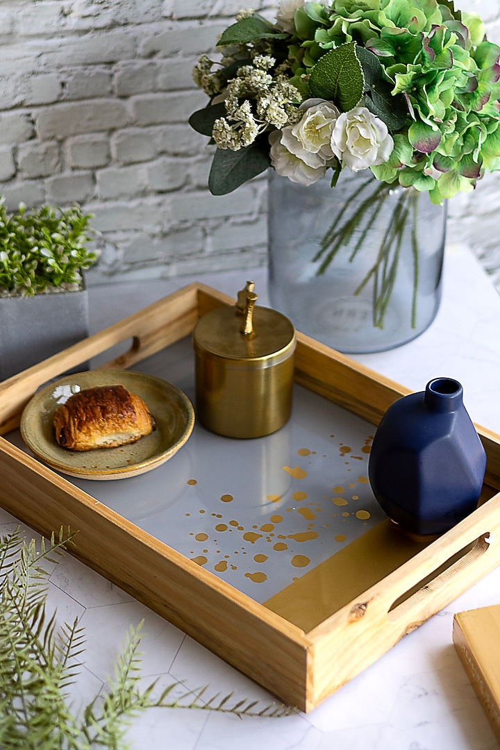 Gold & Grey Glass Serving Tray Set by H2H at Pernia's Pop Up Shop