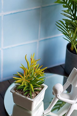 Green Polyester Artificial Succulent Bush Senecio Bonsai Plant by H2H