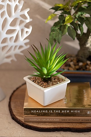 Green Polyester Artificial Agave Succulent Bonsai Plant by H2H