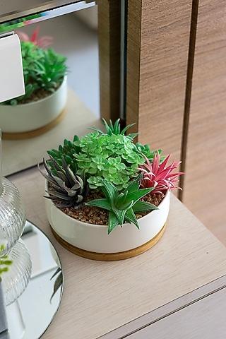 Green Polyester Artificial Echeveria Succulent Bonsai Plant by H2H