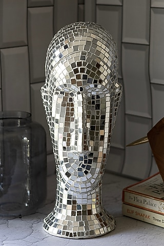 Silver Paper Mache Human Head Sculpture by H2H
