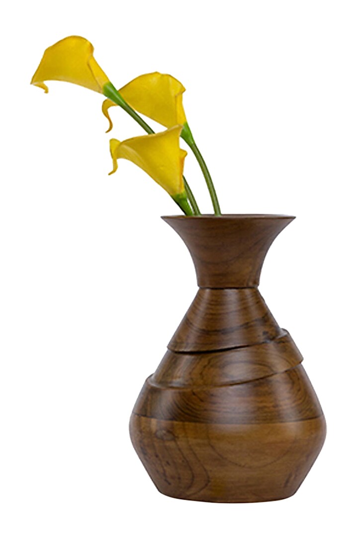 Twist Brown Teakwood Vase  by H2H