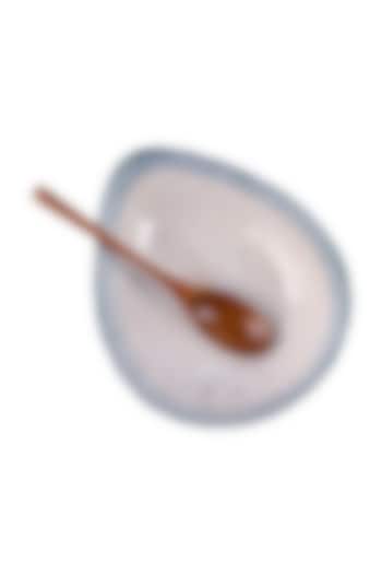 Blue Ceramic Egg Ramen Bowl With Wooden Spoon by H2H at Pernia's Pop Up Shop