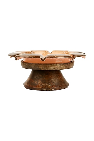 Peach Teakwood & Glass Flower Bowl  by H2H