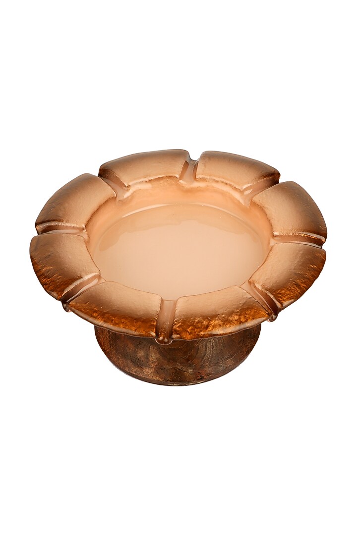 Peach Teakwood & Glass Flower Bowl by H2H at Pernia's Pop Up Shop