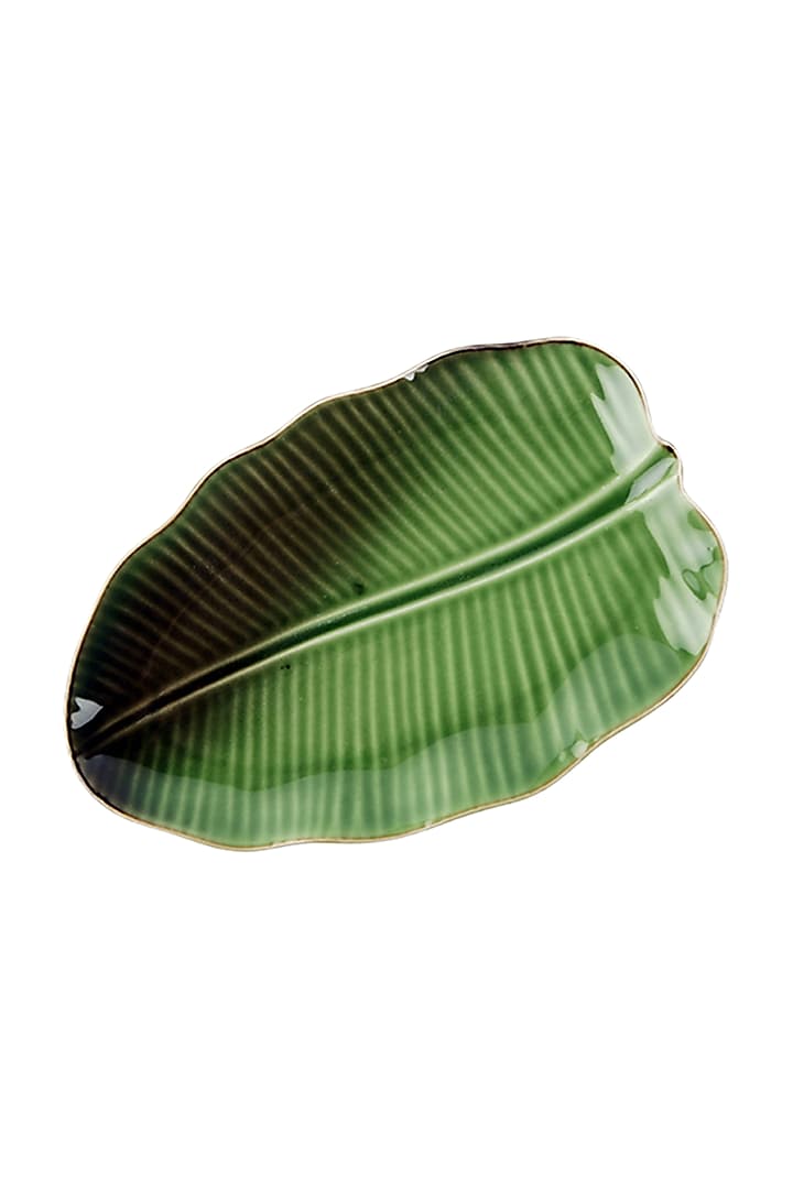 Green Ceramic Banana Leaf Platter  by H2H