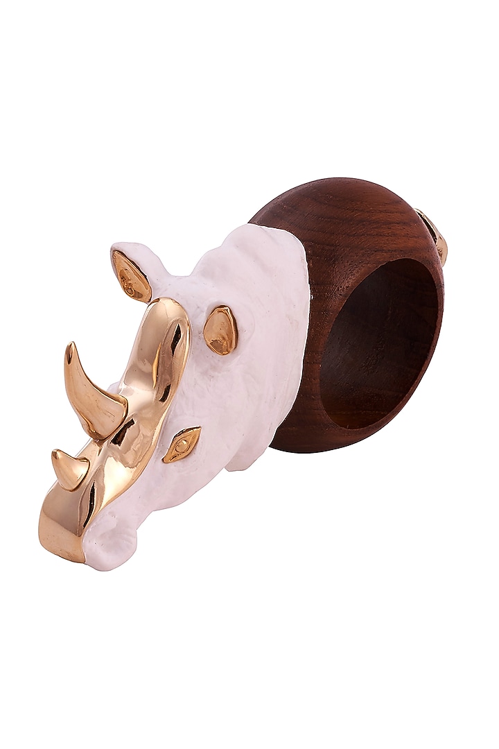 White & Gold Wood Elephant Rhino Ring by H2H at Pernia's Pop Up Shop