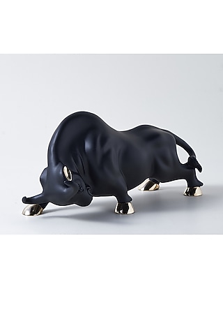 Black Resin & Marble Bull Sculpture by H2H