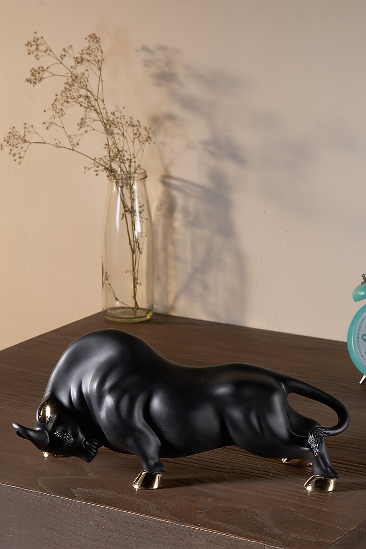 Black Resin & Marble Bull Sculpture by H2H at Pernia's Pop Up Shop