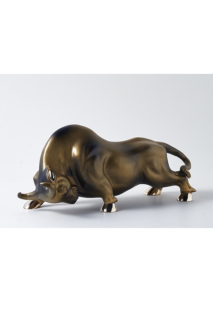 Antique Finish Resin & Marble Bull Sculpture by H2H
